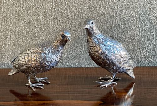 Pair of Elizabeth II Silver Partridges Grouse by Edward Barnard