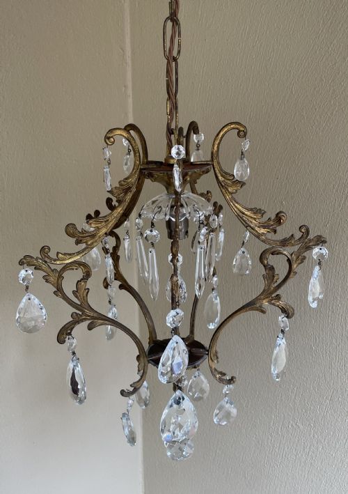 Pretty Gilt and Crystal Single Light Birdcage Chandelier