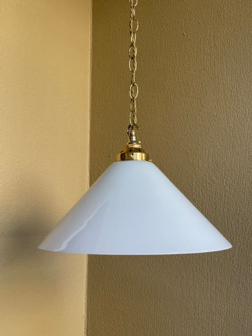 LARGE OPALINE CONICAL HANGING LIGHT PENDANT - ADDITIONAL PHOTO 1
