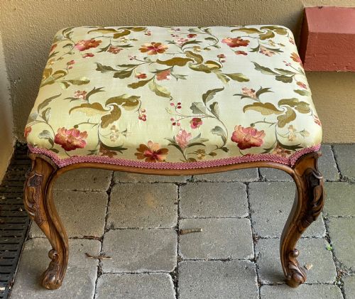 Victorian Rosewood Stool with Embroidered Silk