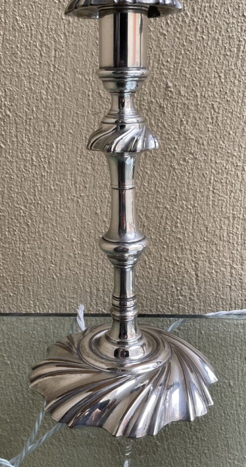 PAIR OF VICTORIAN SILVER PLATED CANDLESTICK LAMPS - ADDITIONAL PHOTO 1