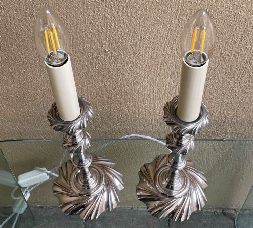 PAIR OF VICTORIAN SILVER PLATED CANDLESTICK LAMPS - ADDITIONAL PHOTO 4