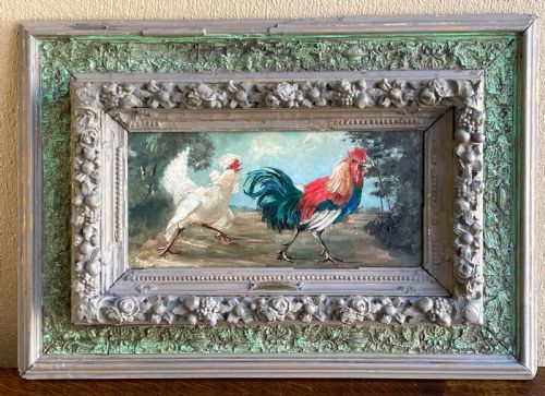 Oil Painting of Rooster and Hen