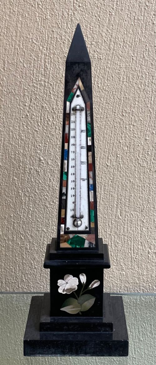 19th Century Black Ashford Marble Obelisk Desk Thermometer