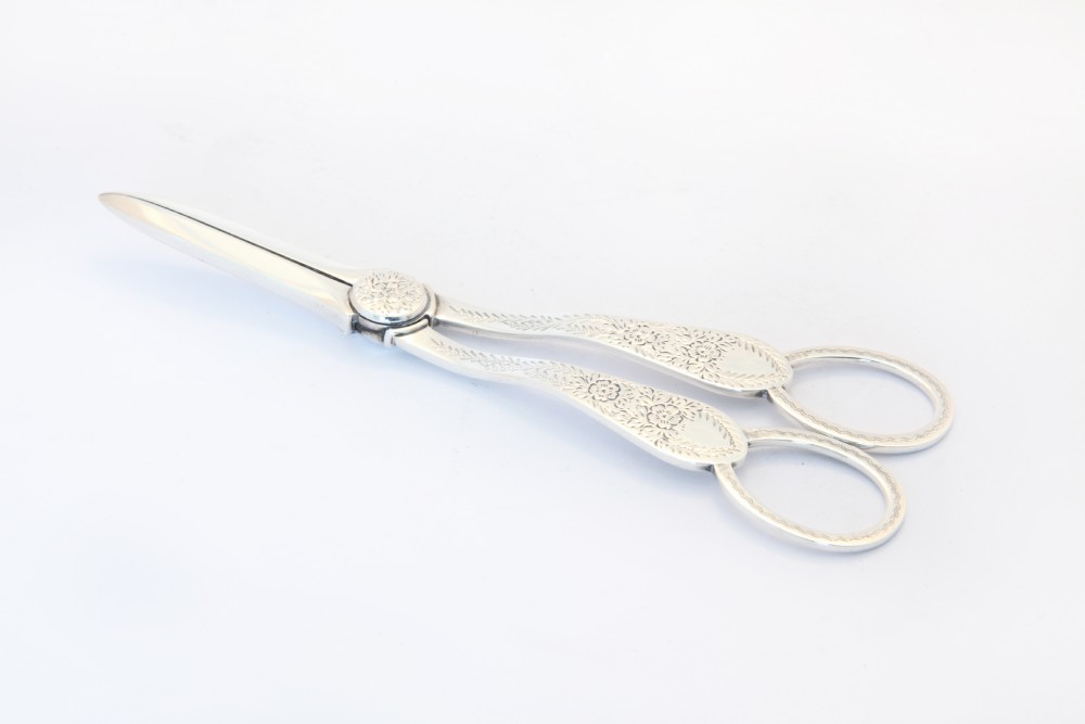 Quality Victorian Silver Grape Scissors in Original Case