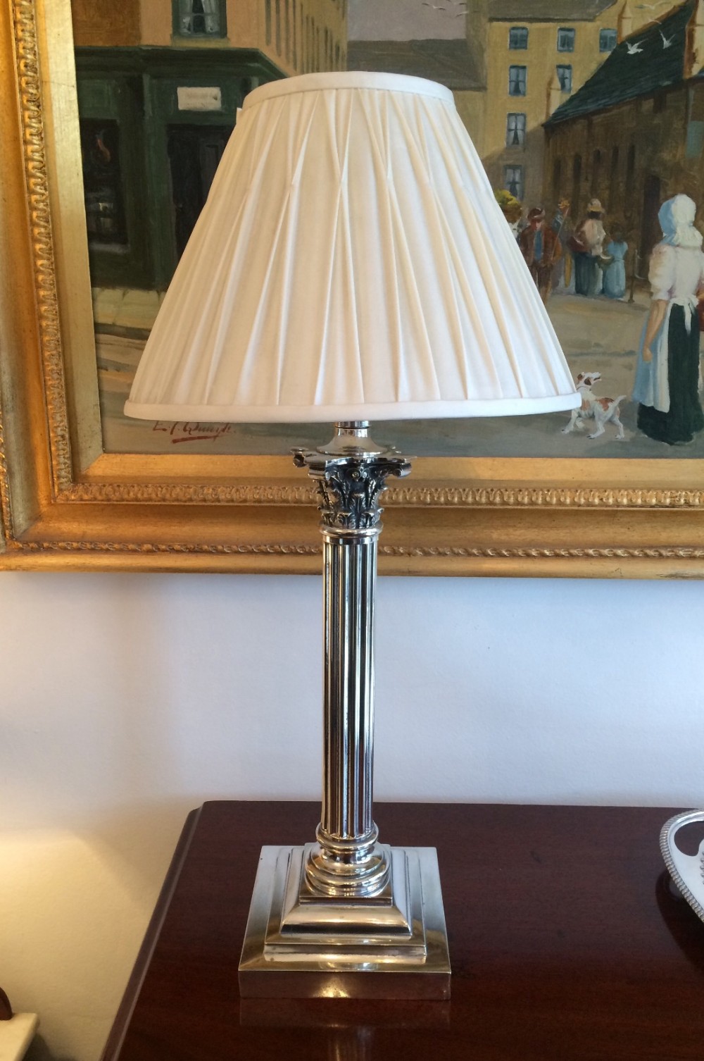 Edwardian Silver Plated Corinthian Table Lamp, Circa 1910 - 1920