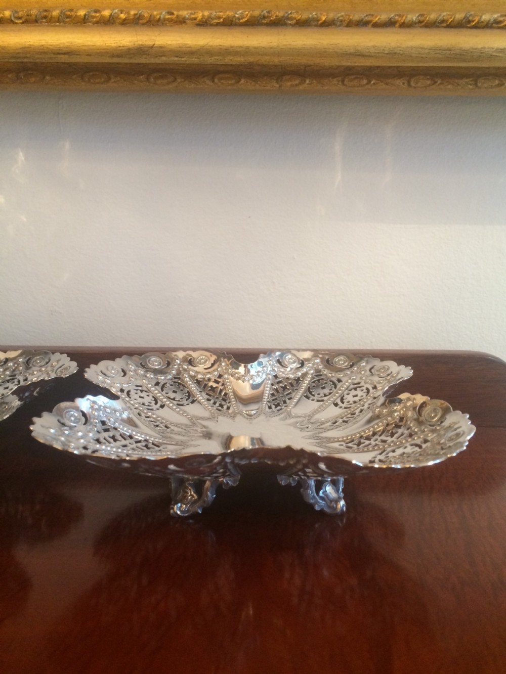 Pair Scottish Victorian Silver Bon Bon Dishes, hallmarked Edinburgh 1898 by Hamilton & Inches View II