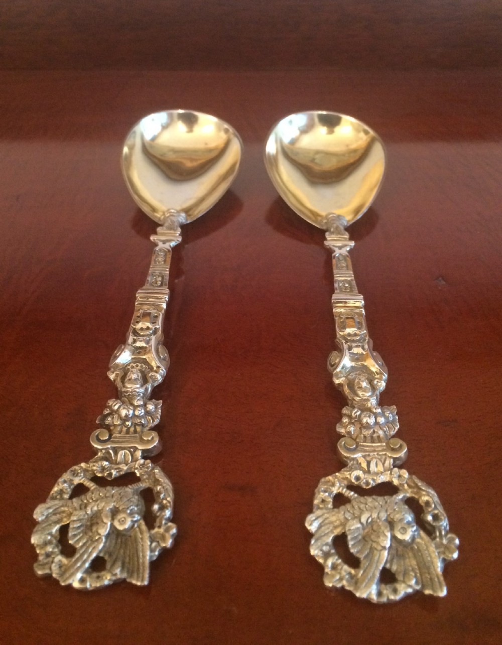 Pair Victorian Silver Gilt Spoons, hallmarked London 1879