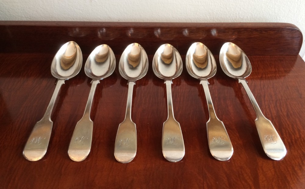 Set Six Victorian Silver Dessert Spoons, 1848