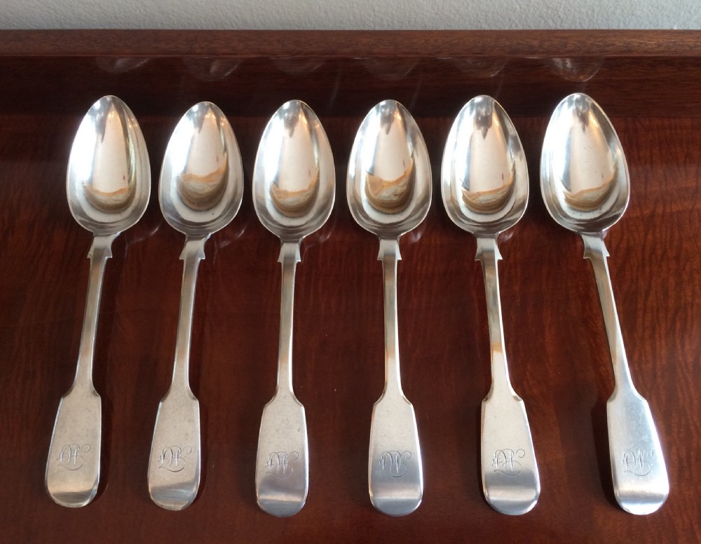 Set Six Victorian Silver Dessert Spoons, 1848 View IV