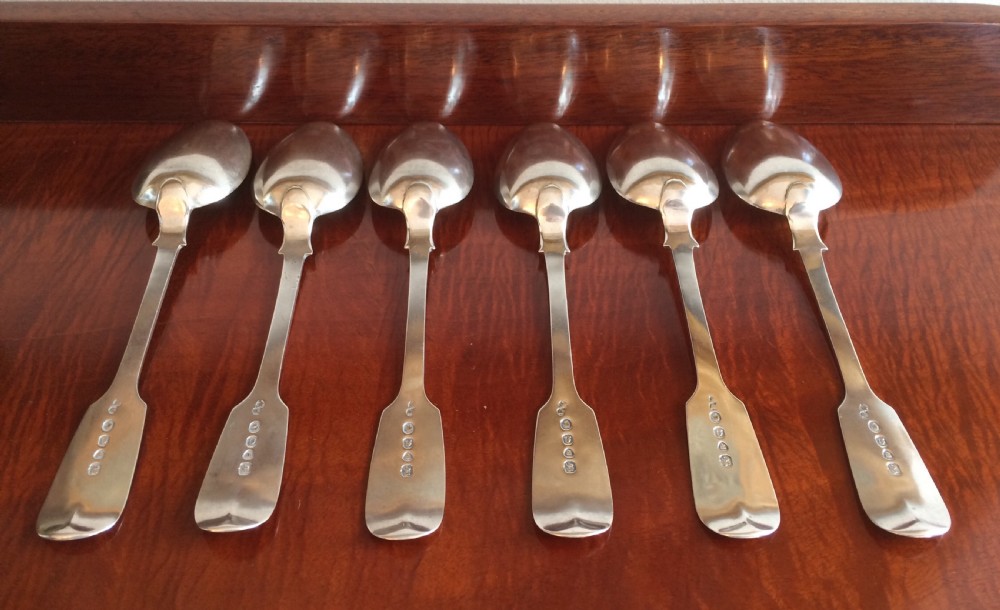 Set Six Victorian Silver Dessert Spoons, 1848 View V