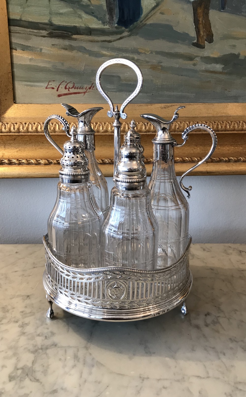 George III solid silver cruet set, hallmarked London 1779 by John Schofield 
