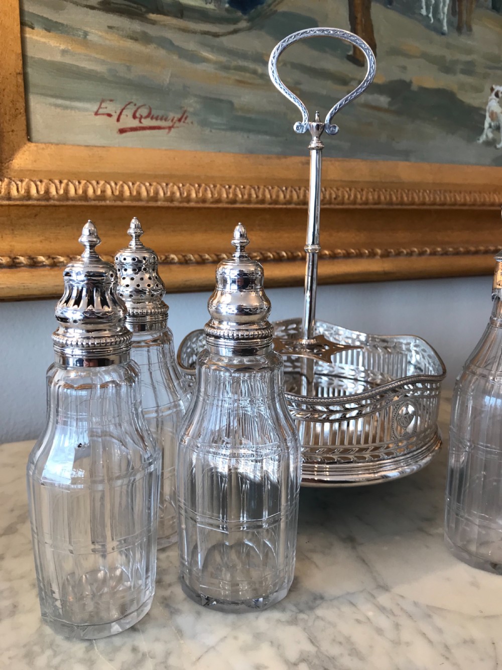 George III solid silver cruet set, hallmarked London 1779 by John Schofield  View V