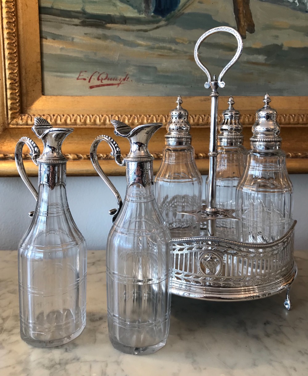 George III solid silver cruet set, hallmarked London 1779 by John Schofield  View VI