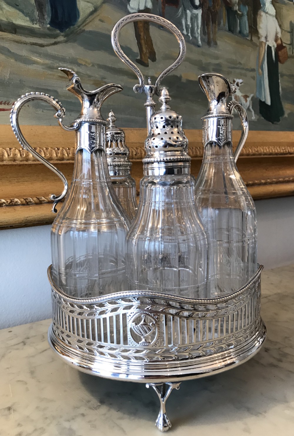 George III solid silver cruet set, hallmarked London 1779 by John Schofield  View VIII
