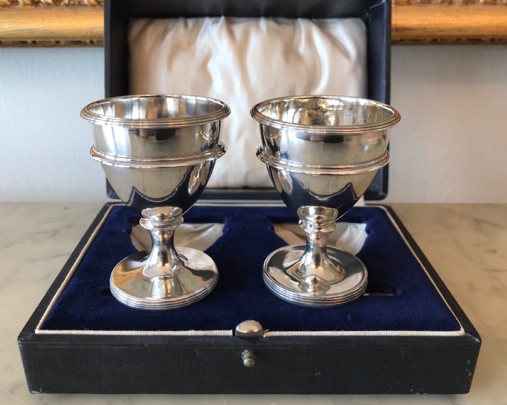 Pair George III silver egg cups, hallmarked London 1799 by John Emes View V