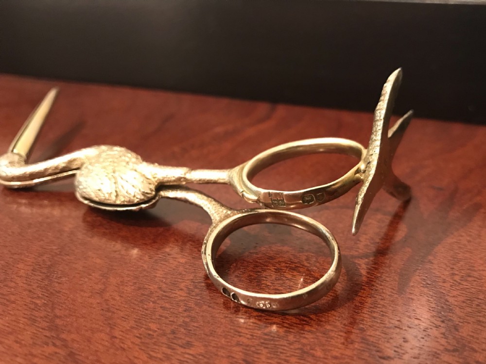 Pair Victorian Silver Gilt Stork Ribbon Threaders, Hallmarked London 1880 View VIII