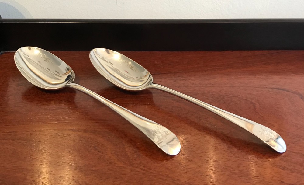 Pair George III Serving Spoons by Hester Bateman