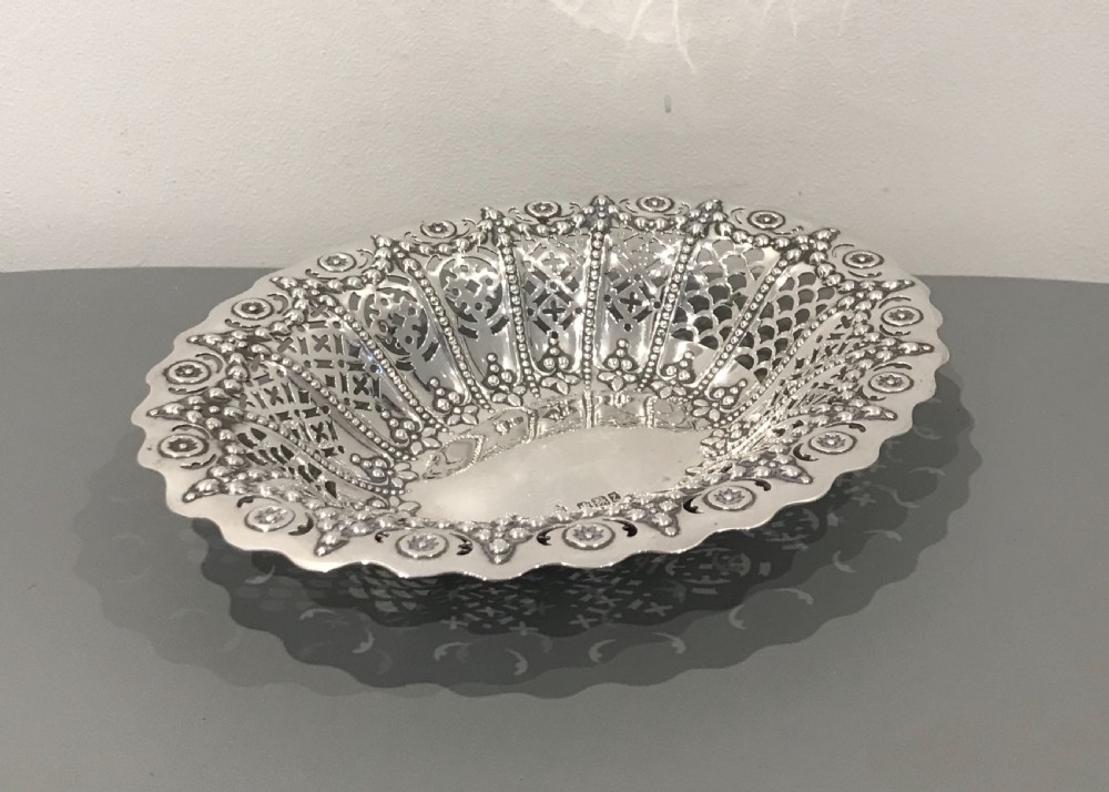 Victorian Solid Silver Pierced Basket View V