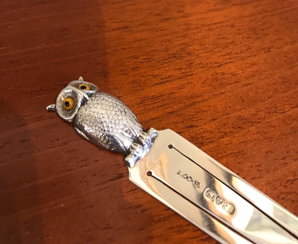 Rare Edwardian Sampson & Mordan Silver Owl Bookmark View III