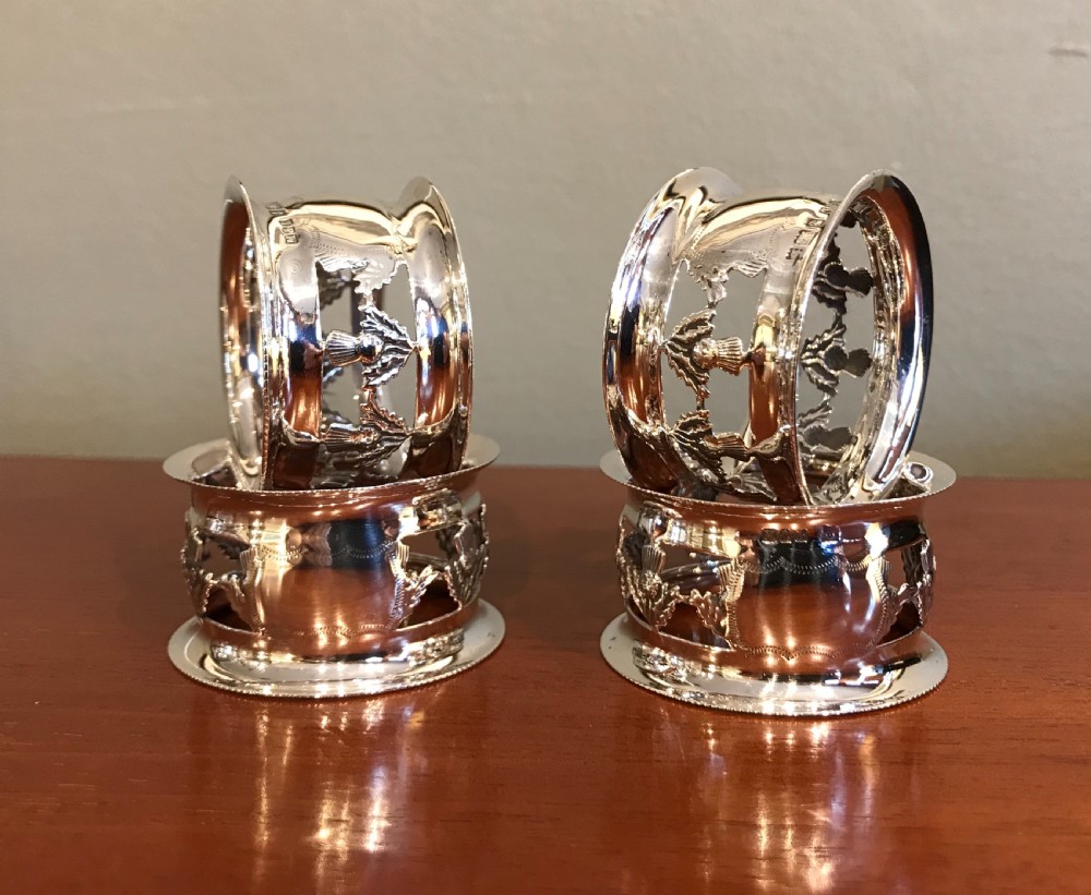 Set of Four Edwardian Scottish Inspired Silver Napkin Rings, hallmarked Birmingham 1902  View III