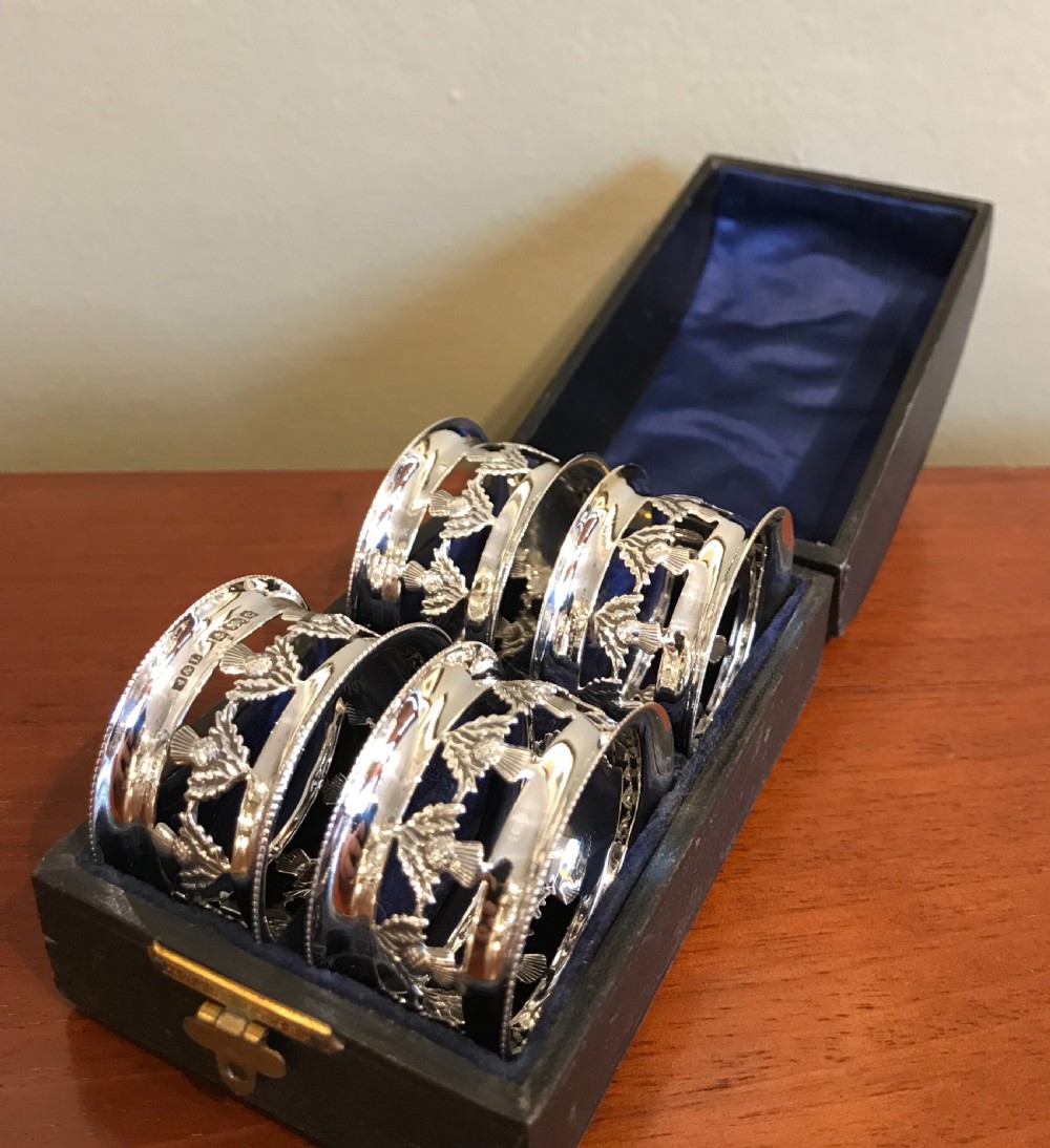 Set of Four Edwardian Scottish Inspired Silver Napkin Rings, hallmarked Birmingham 1902  View IV