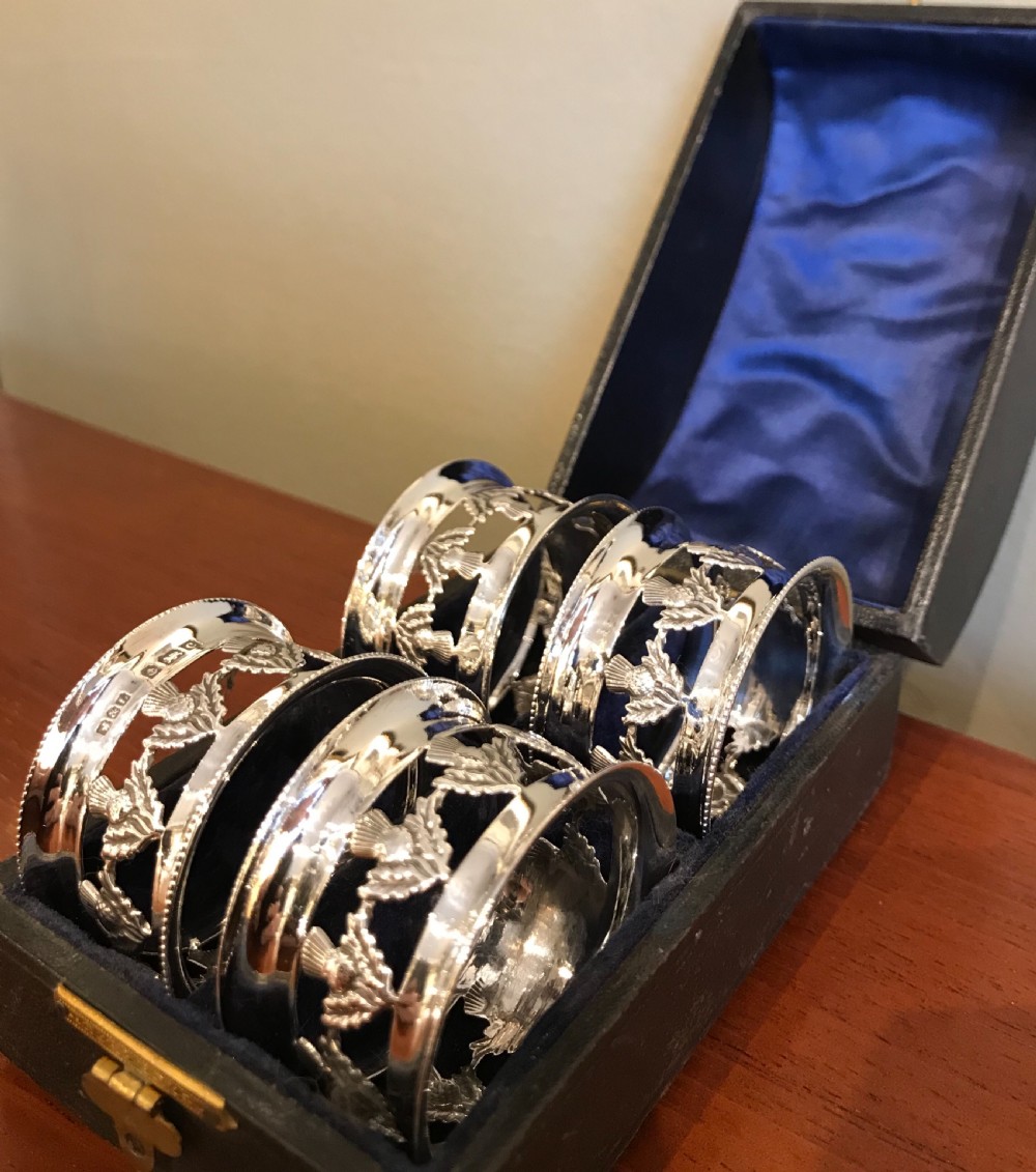 Set of Four Edwardian Scottish Inspired Silver Napkin Rings, hallmarked Birmingham 1902  View V