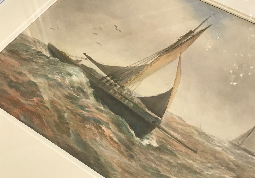 James Aitken Marine Watercolour (1853-1925), 'Rough Seas off Dartmouth' View III