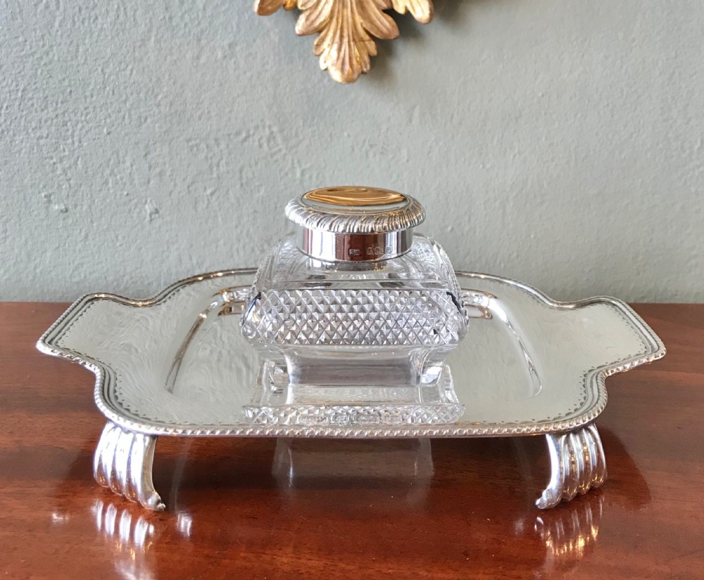 Stunning Late Victorian Silver Inkwell Stand, 1900 View II