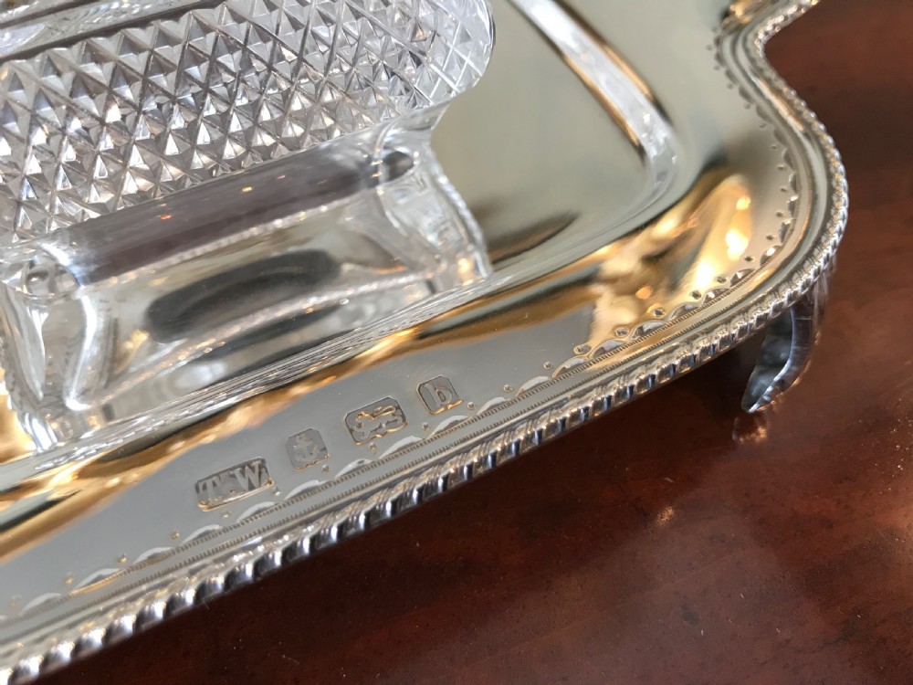 Stunning Late Victorian Silver Inkwell Stand, 1900 View III
