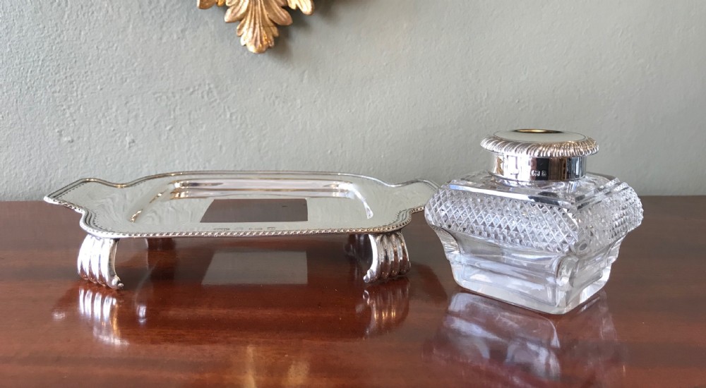 Stunning Late Victorian Silver Inkwell Stand, 1900 View IV