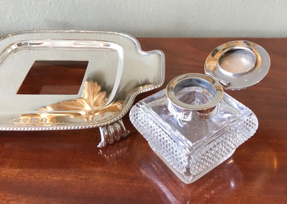 Stunning Late Victorian Silver Inkwell Stand, 1900 View VI