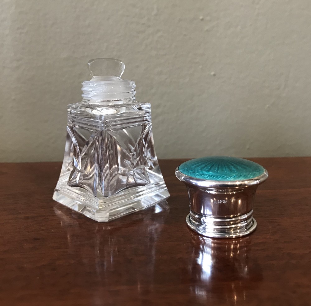 George V Silver and Guilloche Enamel Scent Bottle, Birmingham 1925 View II