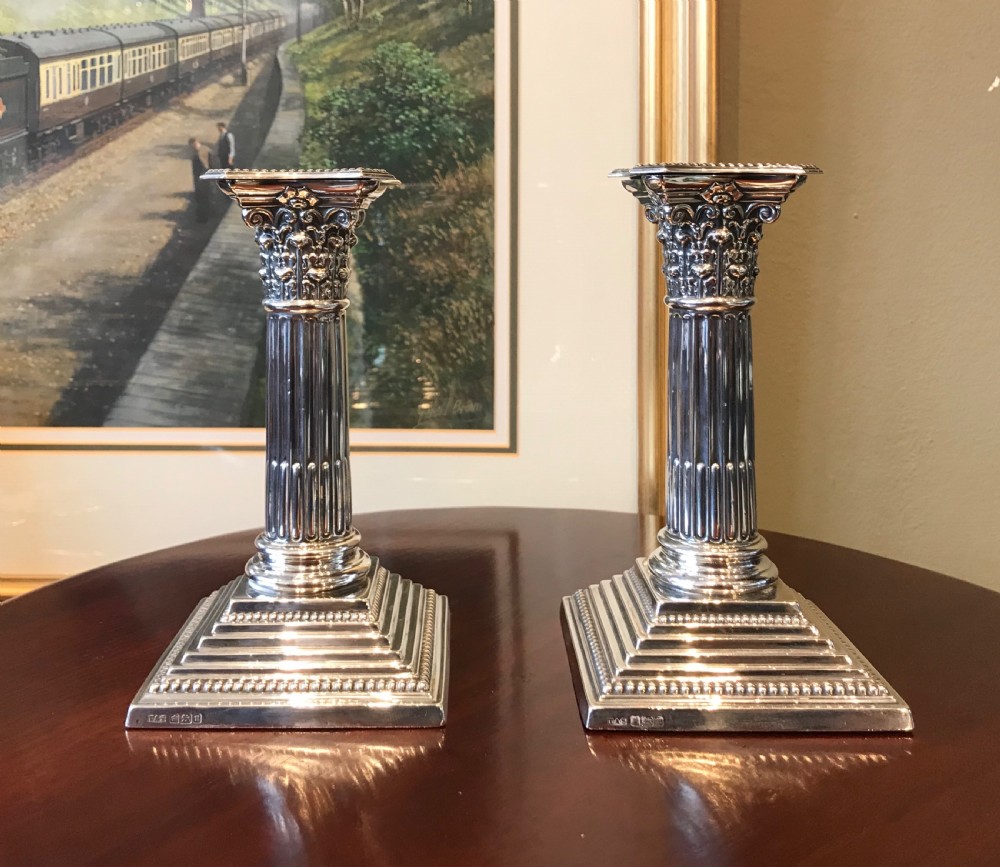 Edwardian Solid Silver Candlesticks, hallmarked Sheffield 1905 by Thomas A Scott