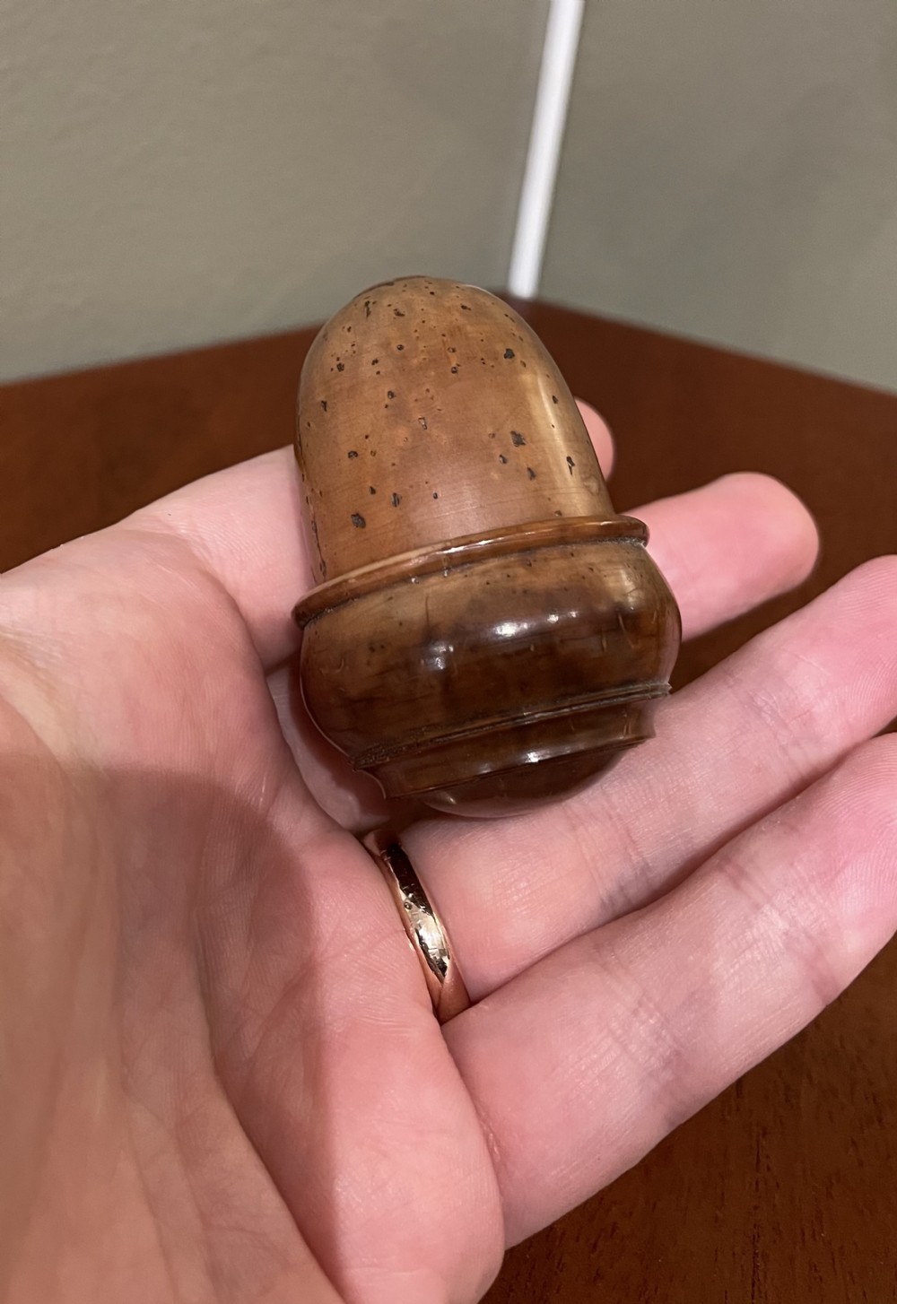 Quality Georgian Coquilla nut box in the form of an acorn.