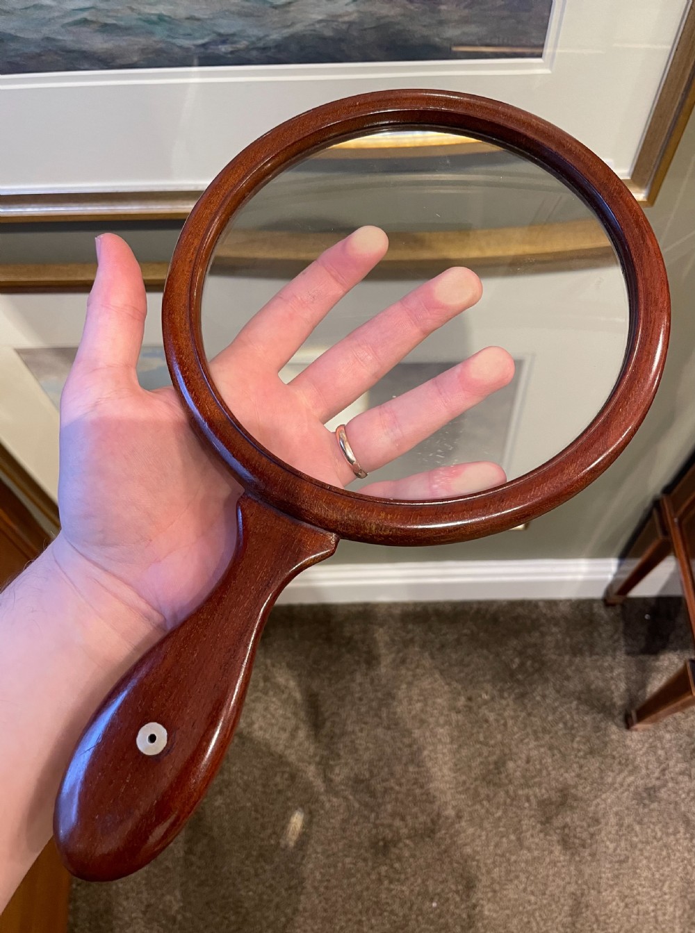 Antique 19th Century Mahogany Gallery Magnifying Glass, circa 1830-1840