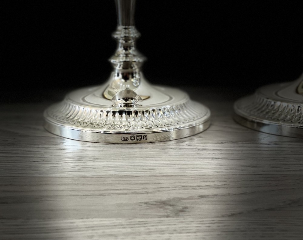 Stunning Pair of Adam Style Solid Silver Candlesticks View XIII