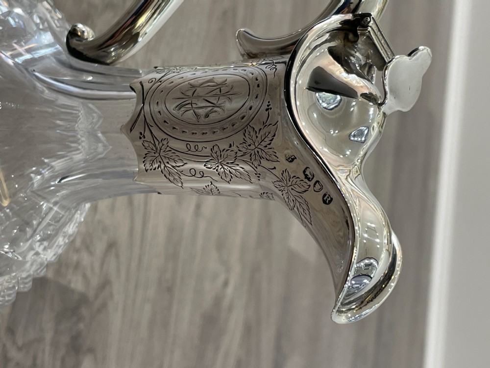 Superb Victorian Crystal Cut Glass & Silver Claret Jug, hallmarked London 1892 by Edgar Finley & Hugh Taylor View XI