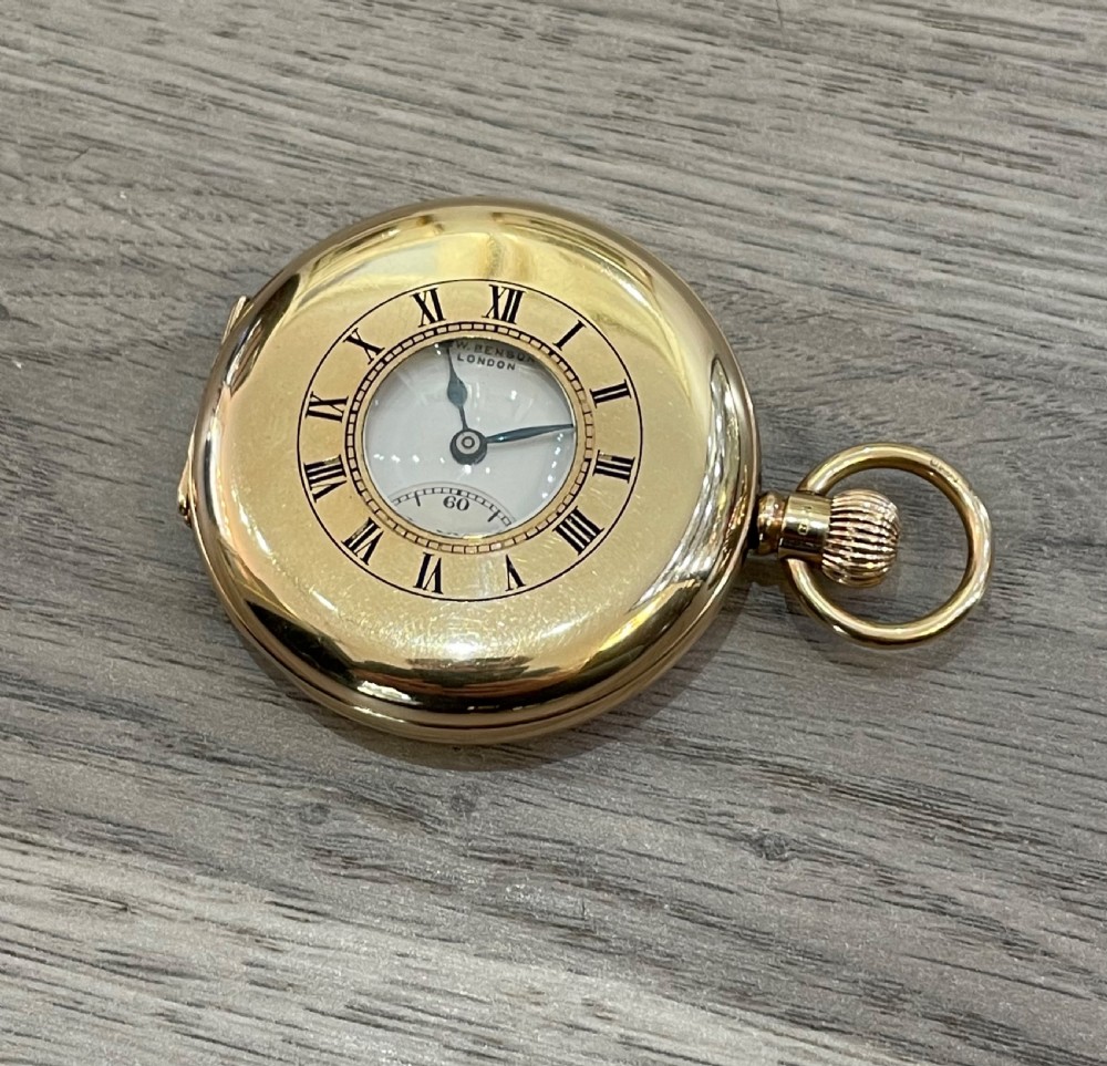 Edwardian 9ct Gold J W Benson Half Hunter Pocket Watch View VI