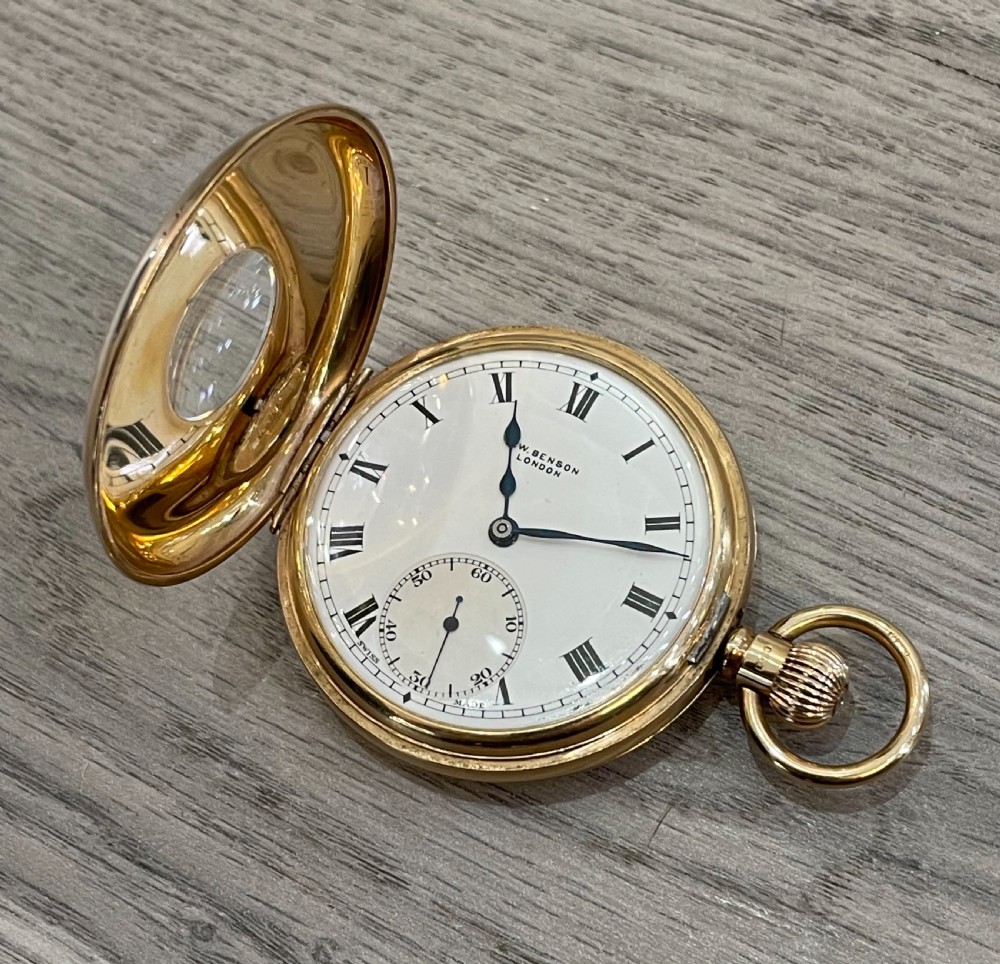 Edwardian 9ct Gold J W Benson Half Hunter Pocket Watch View VII