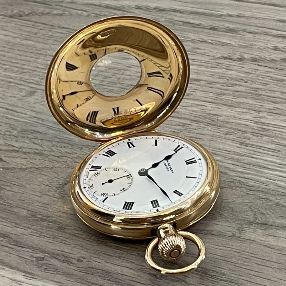 Edwardian 9ct Gold J W Benson Half Hunter Pocket Watch View VIII
