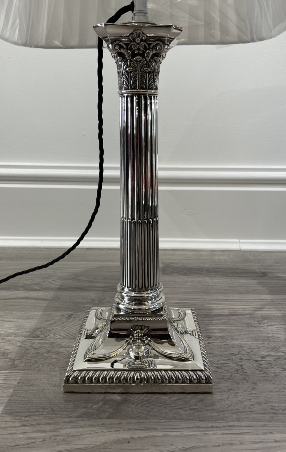 Victorian Silver Plated Corinthian Table Lamp
