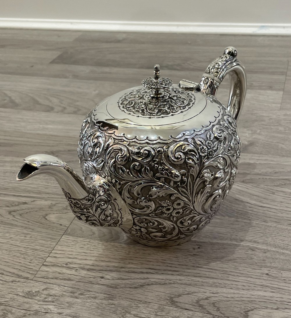 Victorian Scottish Solid Silver Teapot, Glasgow  View V