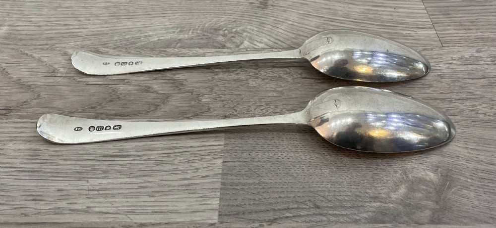 Superb pair of George III solid silver serving spoons, 1787 View III