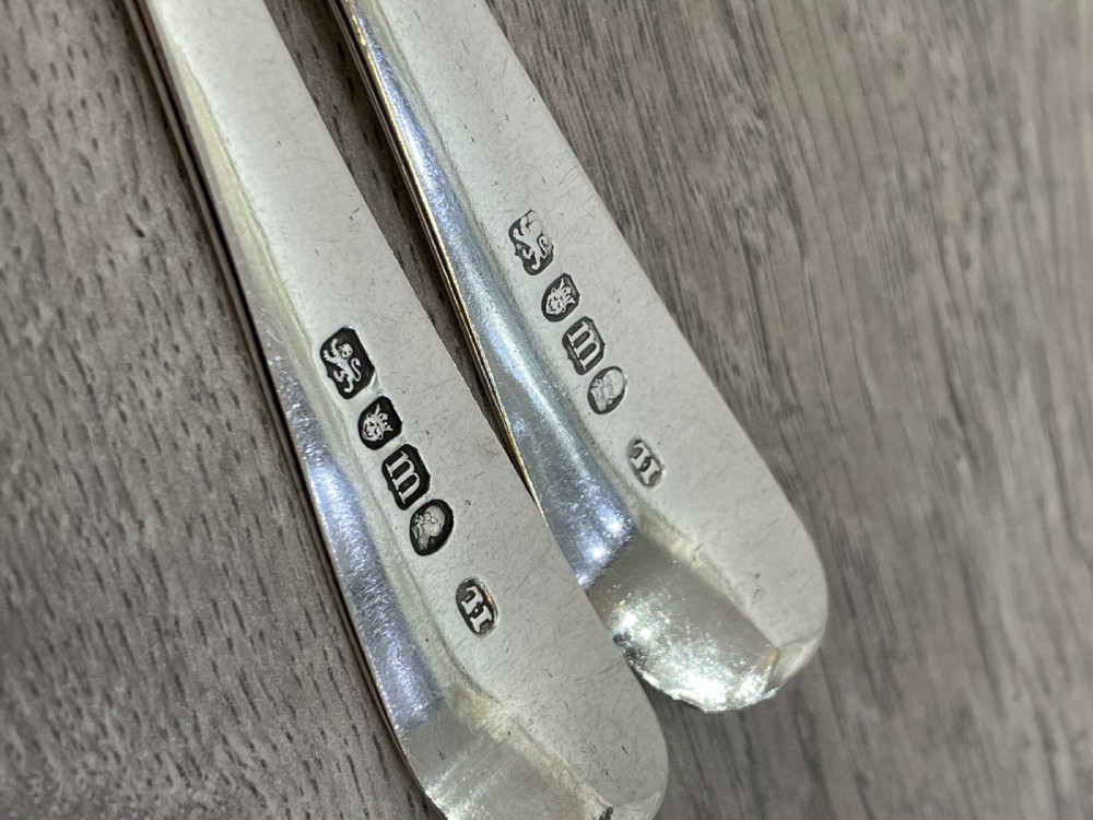 Superb pair of George III solid silver serving spoons, 1787 View VI