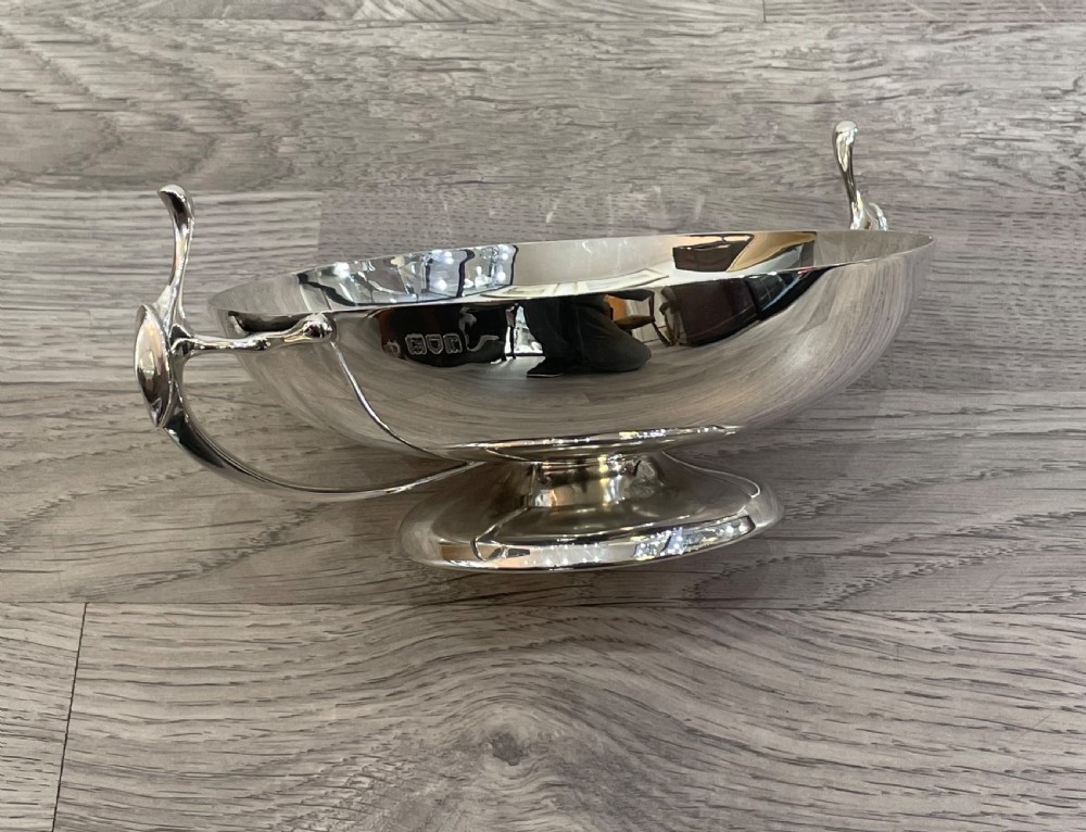 Stylish Art Nouveau Shallow Twin Handled Silver Bowl View VI