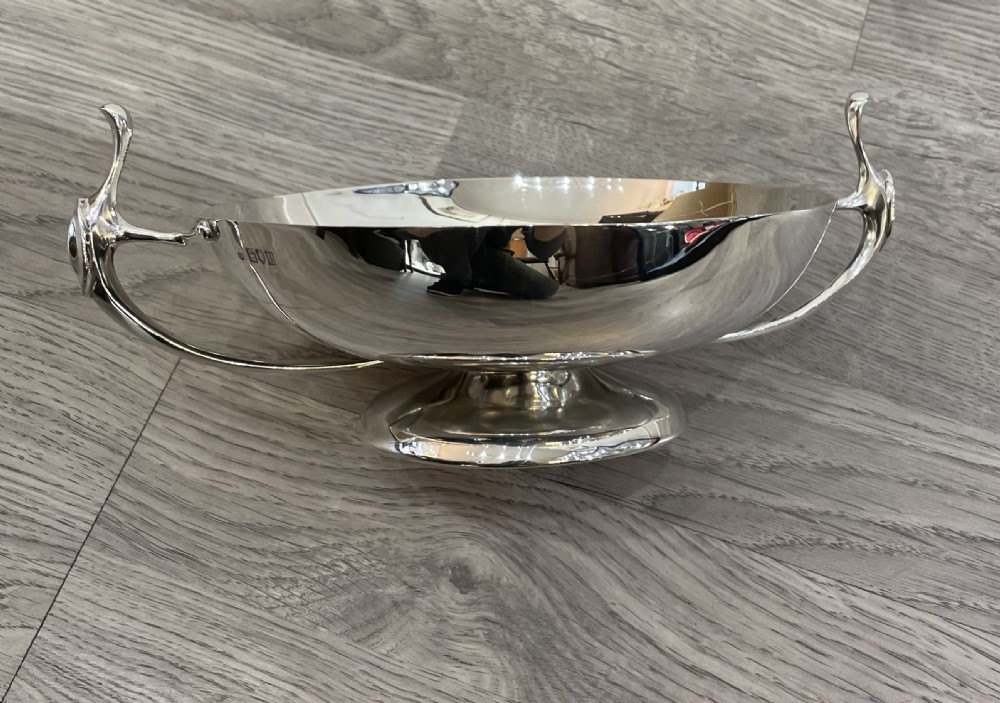 Stylish Art Nouveau Shallow Twin Handled Silver Bowl View VII