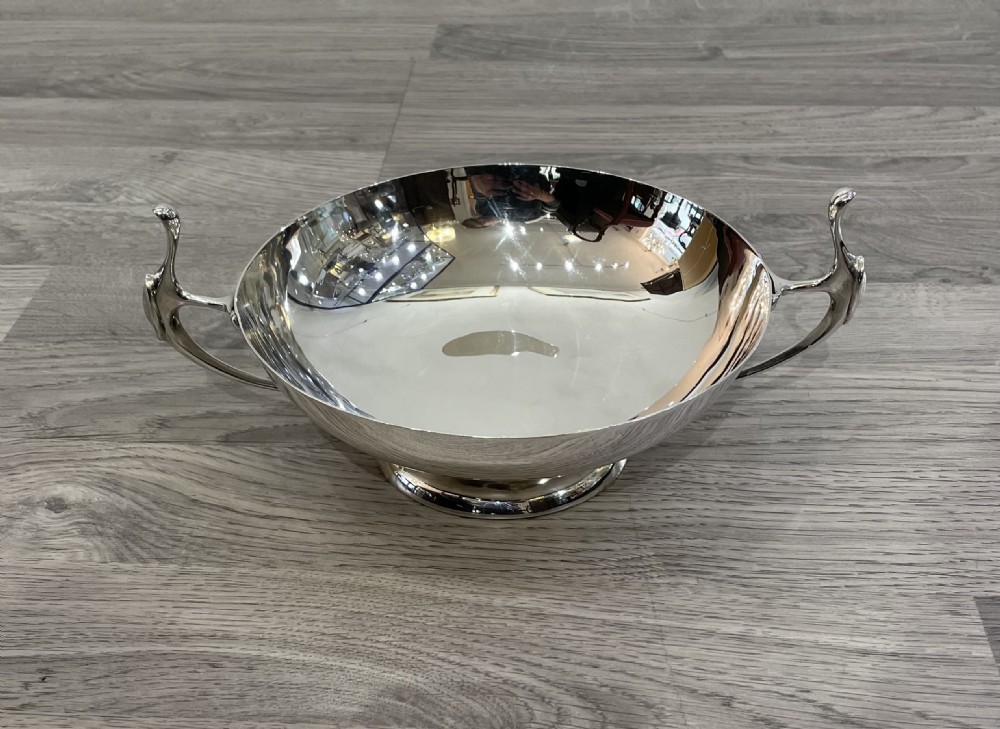 Stylish Art Nouveau Shallow Twin Handled Silver Bowl View VIII