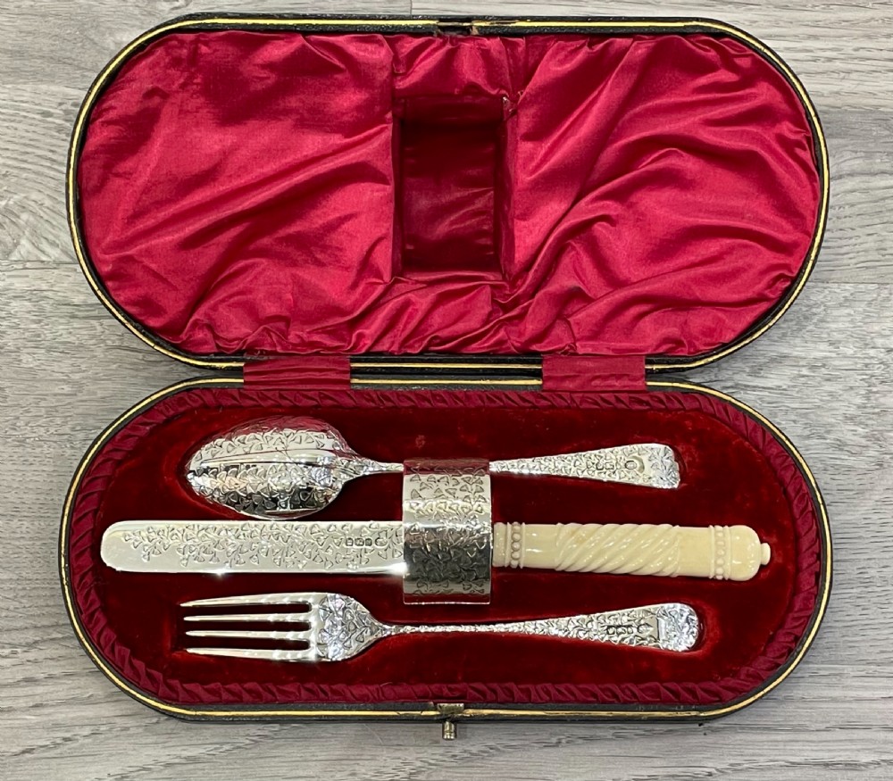 Victorian Four Piece Solid Silver Christening Set, 1900