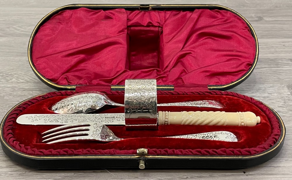 Victorian Four Piece Solid Silver Christening Set, 1900 View II